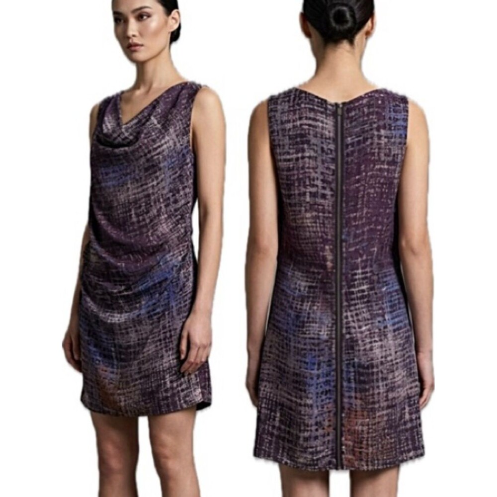 Flounce 100% Silk Ruched Sleeveless Dress Size Small Abstract Print Zipper Back